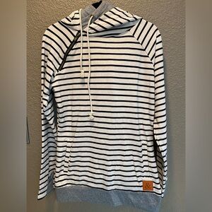 Striped Hooded Pullover Sweatshirt - White & Black